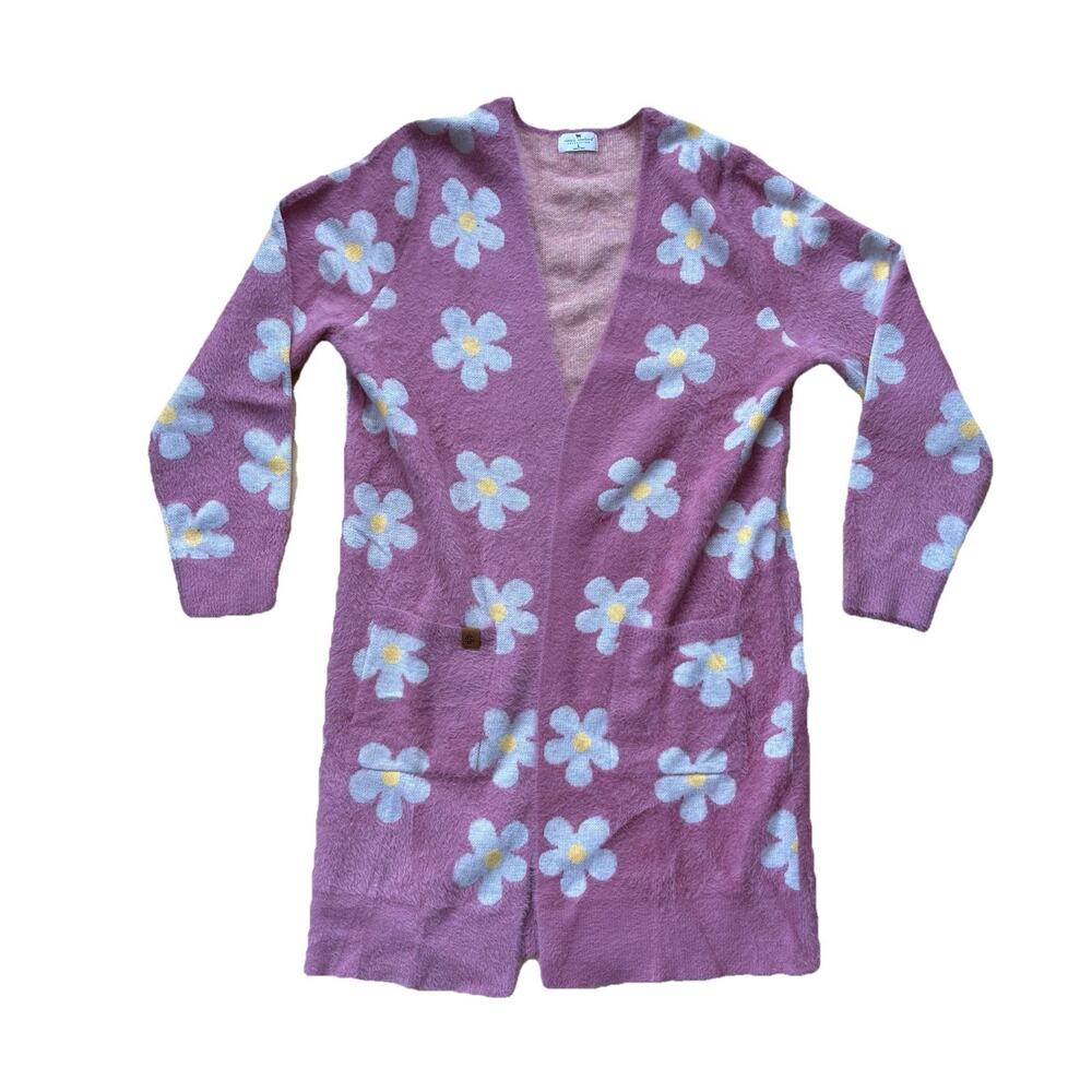 Simply Southern Women's Pink Daisy Long Cardigan Sweater Size Large Spring